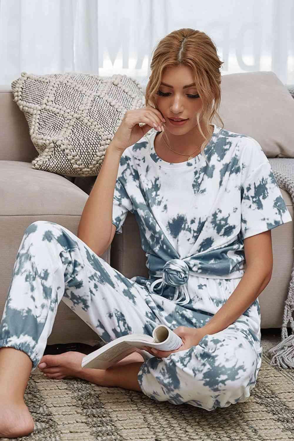 Tie-Dye Tee and Drawstring Waist Joggers Lounge Set Carauana Store