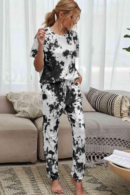 Tie-Dye Tee and Drawstring Waist Joggers Lounge Set Carauana Store