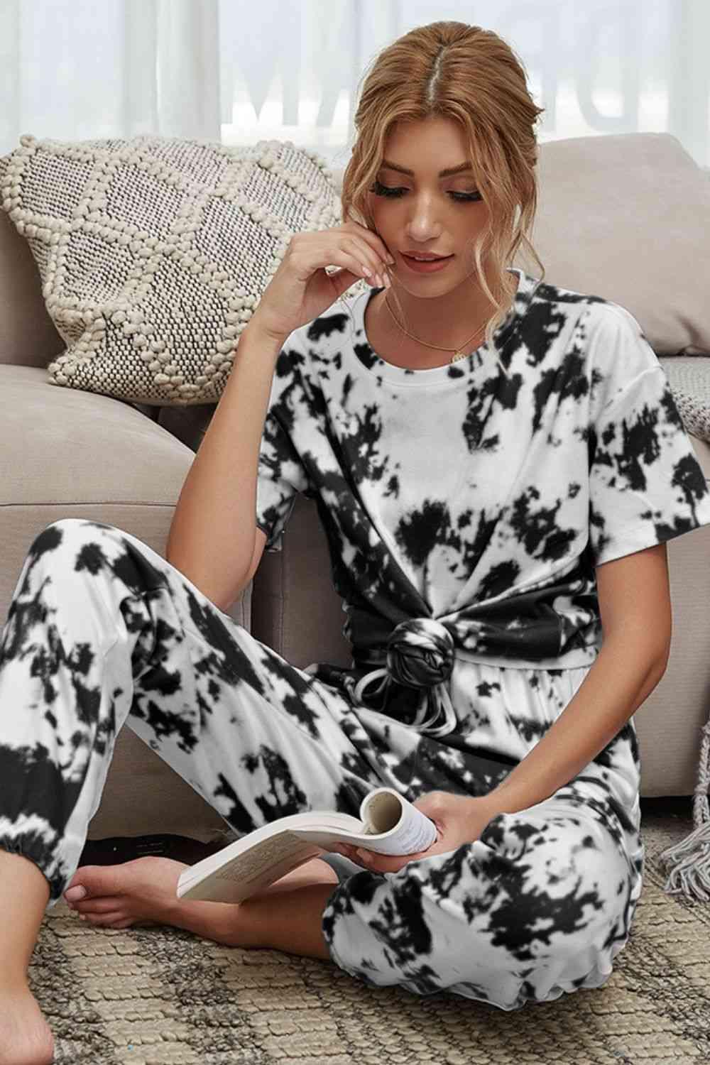 Tie-Dye Tee and Drawstring Waist Joggers Lounge Set Carauana Store