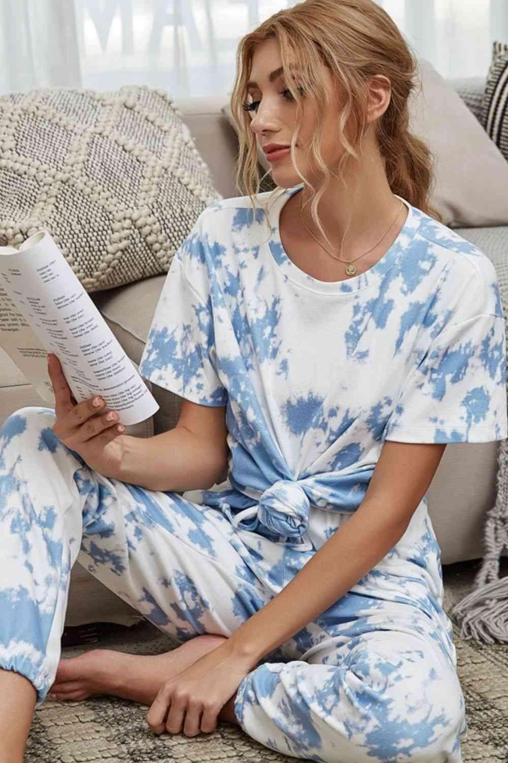 Tie-Dye Tee and Drawstring Waist Joggers Lounge Set Carauana Store