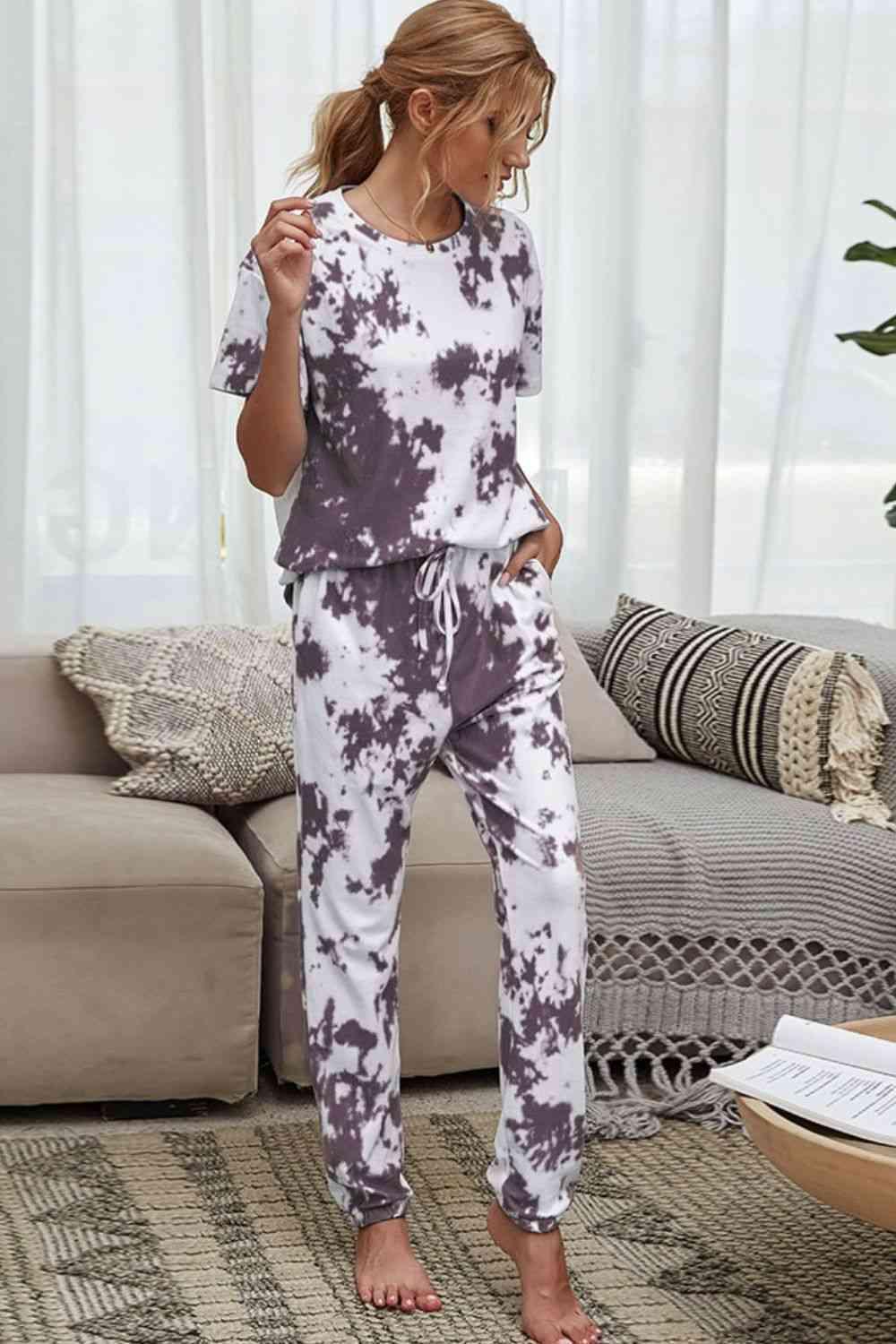 Tie-Dye Tee and Drawstring Waist Joggers Lounge Set Carauana Store