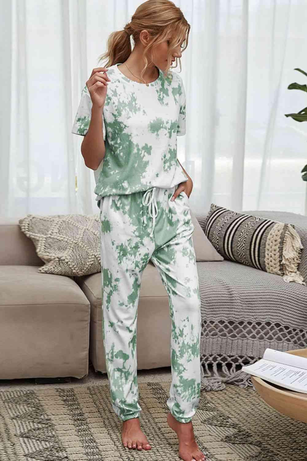 Tie-Dye Tee and Drawstring Waist Joggers Lounge Set Carauana Store