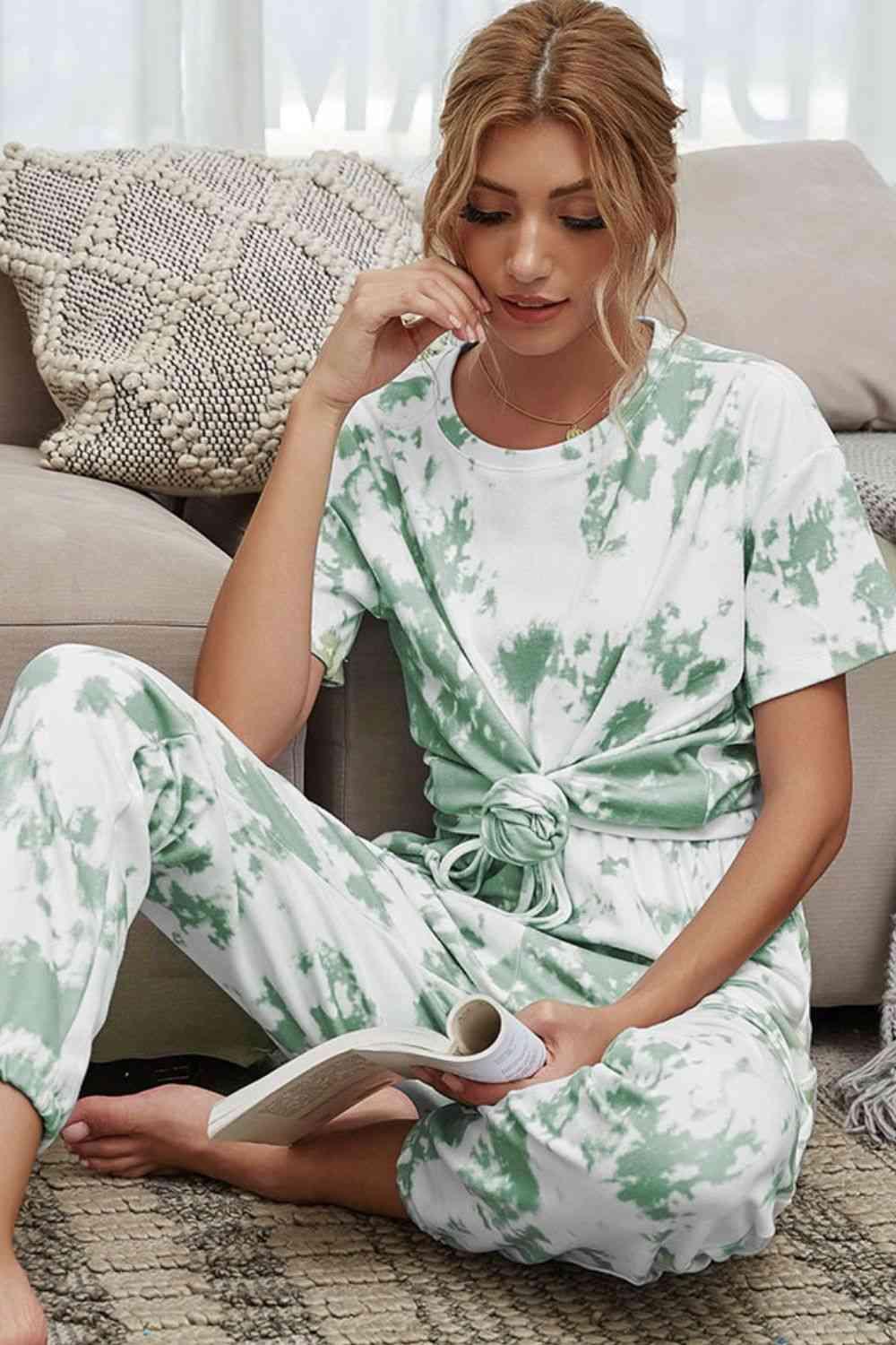 Tie-Dye Tee and Drawstring Waist Joggers Lounge Set Carauana Store