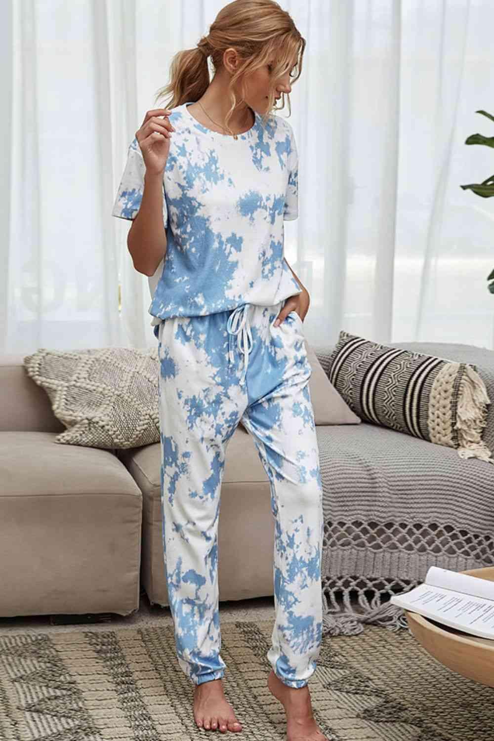 Tie-Dye Tee and Drawstring Waist Joggers Lounge Set Carauana Store
