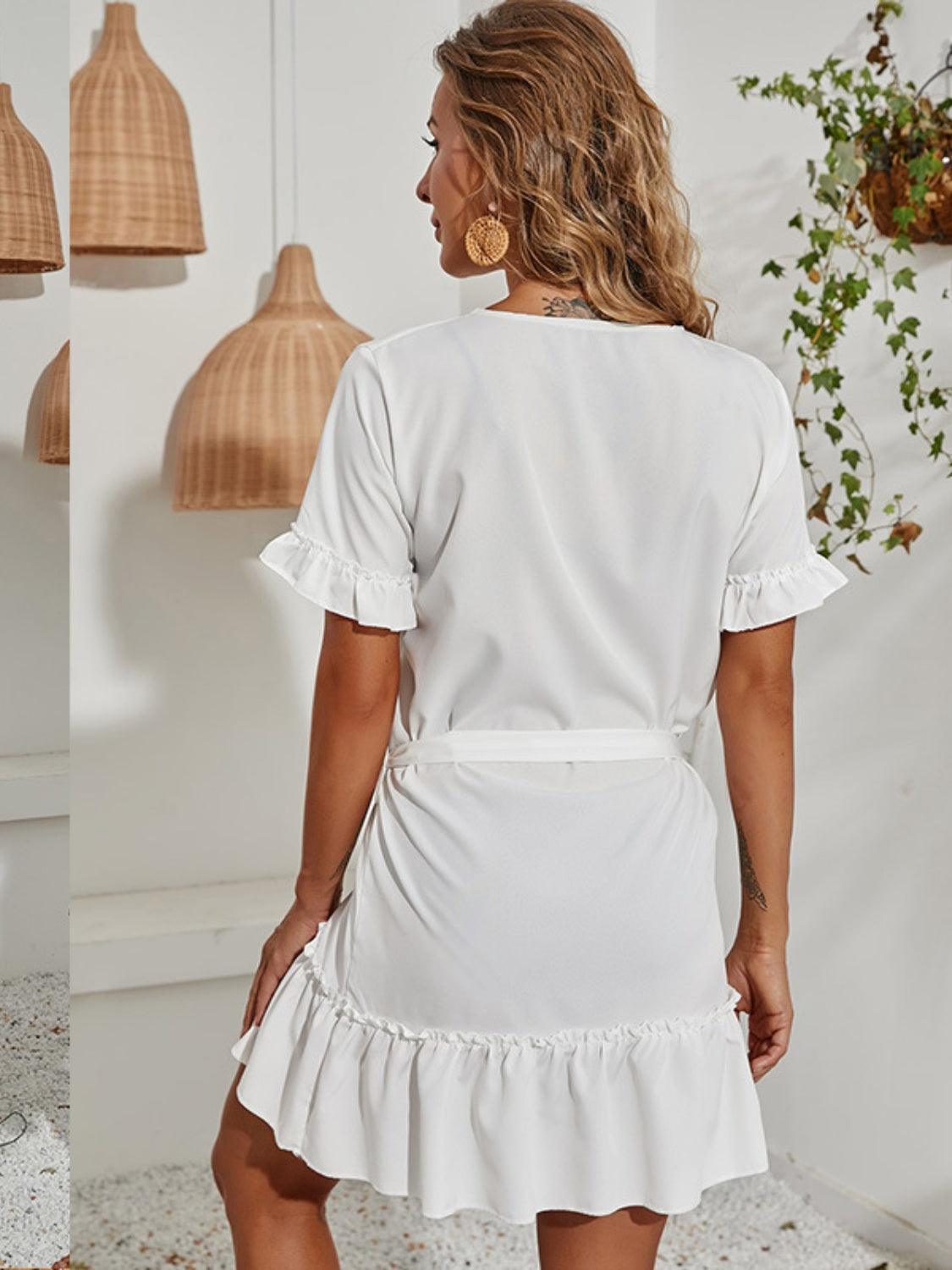 Tied Frill Short Sleeve Mini Dress Carauana Store