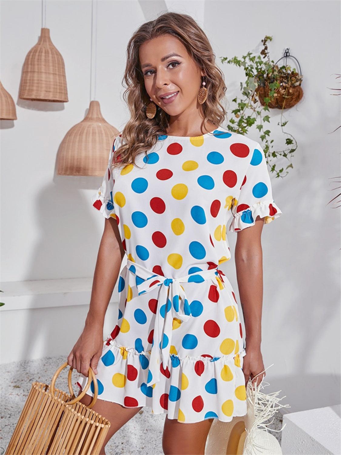 Tied Frill Short Sleeve Mini Dress Carauana Store