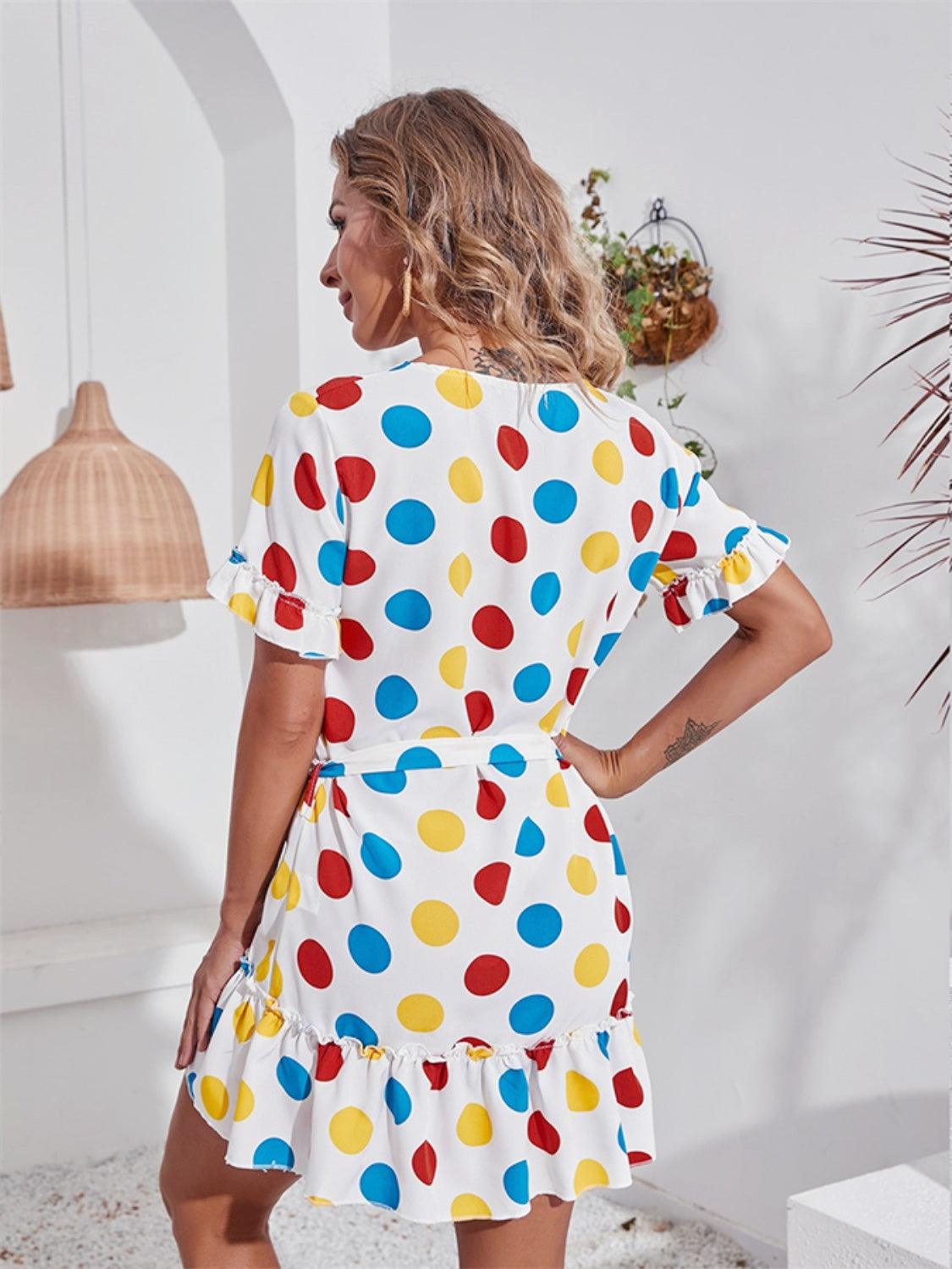 Tied Frill Short Sleeve Mini Dress Carauana Store
