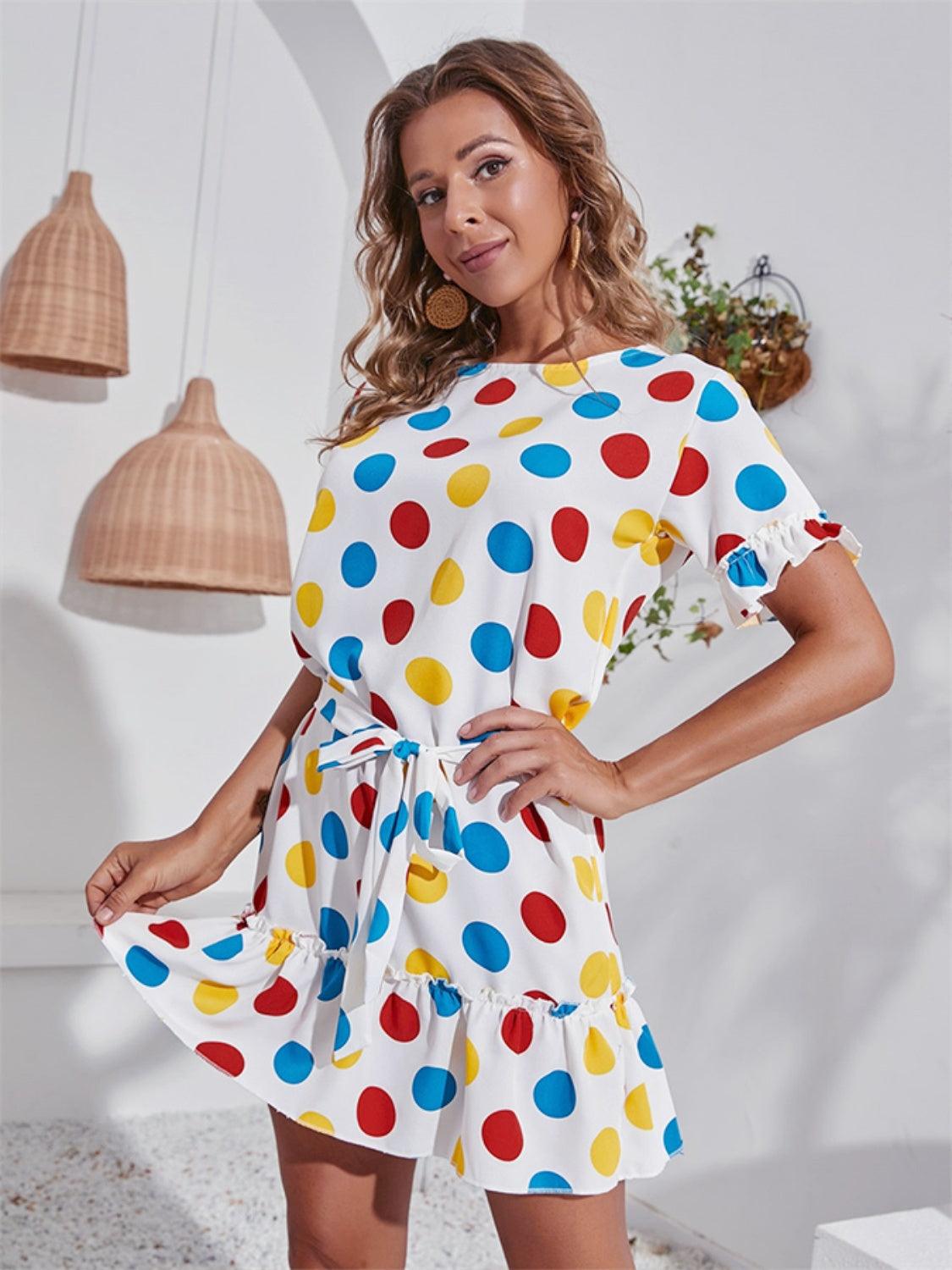 Tied Frill Short Sleeve Mini Dress Carauana Store