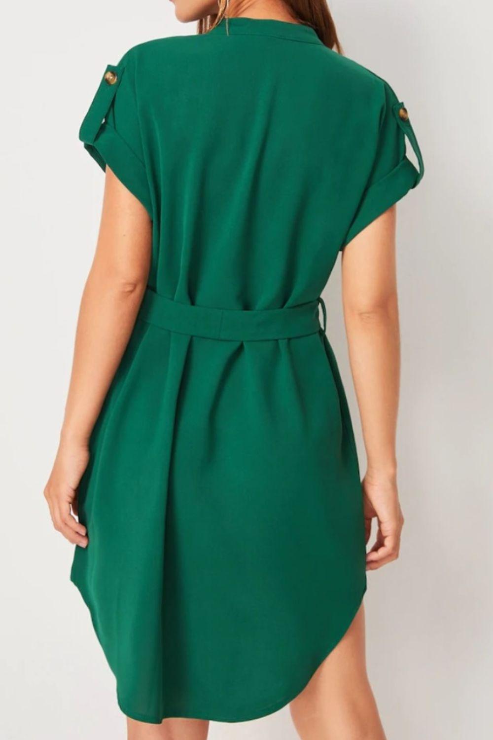 Tied Notched Short Sleeve Dress Carauana Store