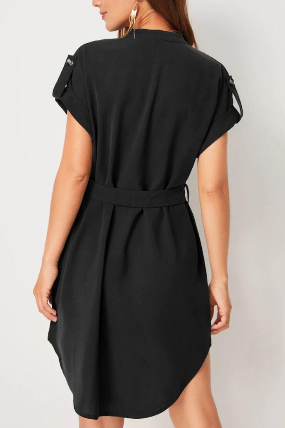 Tied Notched Short Sleeve Dress Carauana Store