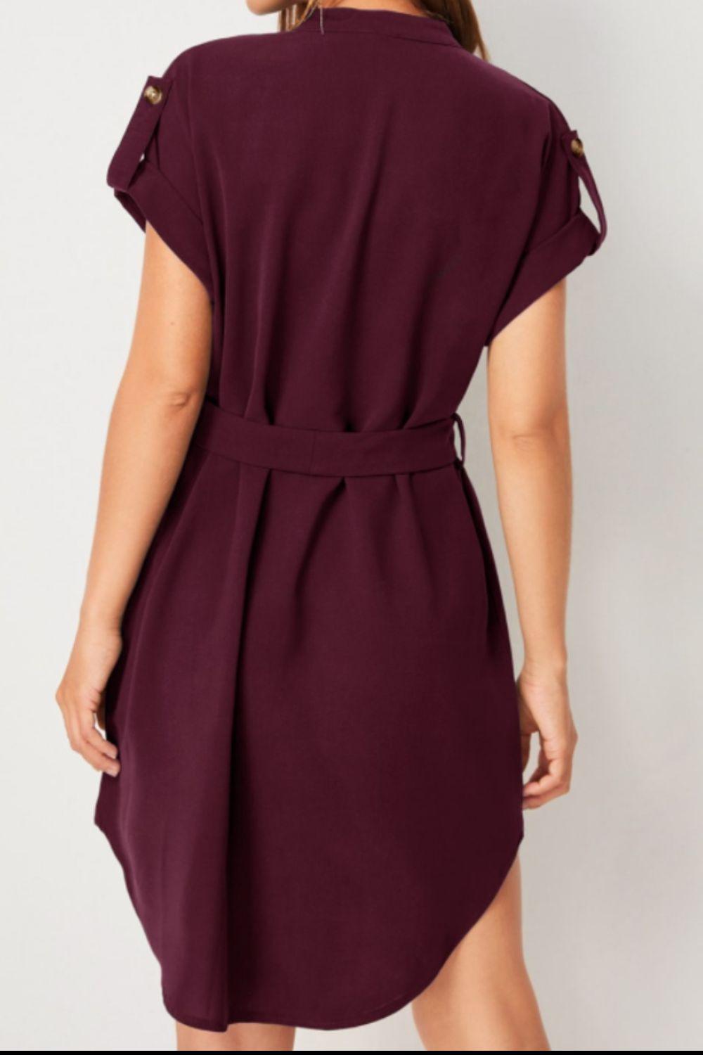 Tied Notched Short Sleeve Dress Carauana Store