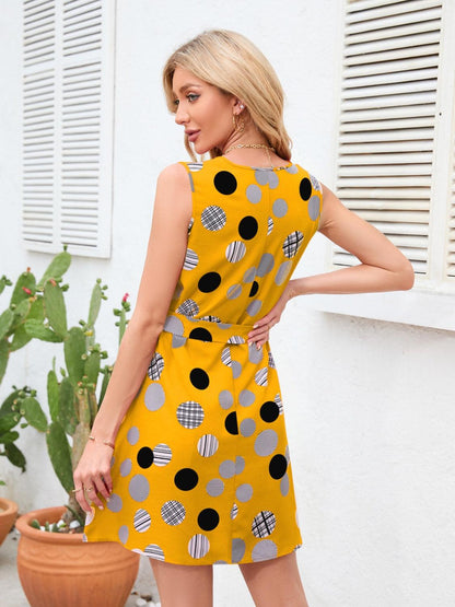 Tied Polka Dot V-Neck Dress Carauana Store