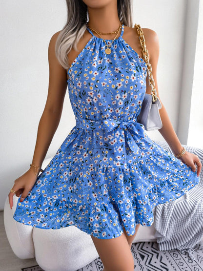 Tied Printed Grecian Neck Mini Dress Carauana Store