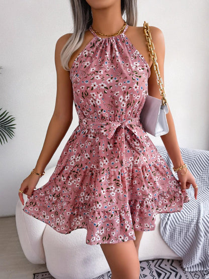 Tied Printed Grecian Neck Mini Dress Carauana Store