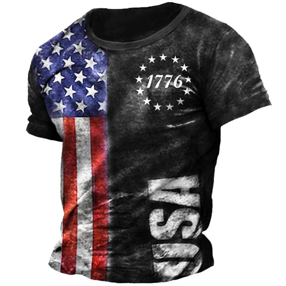 Title: Retro 3D Flag Print Men's T-Shirt - A Hip Hop USA Street Fashion Staple Carauana Store