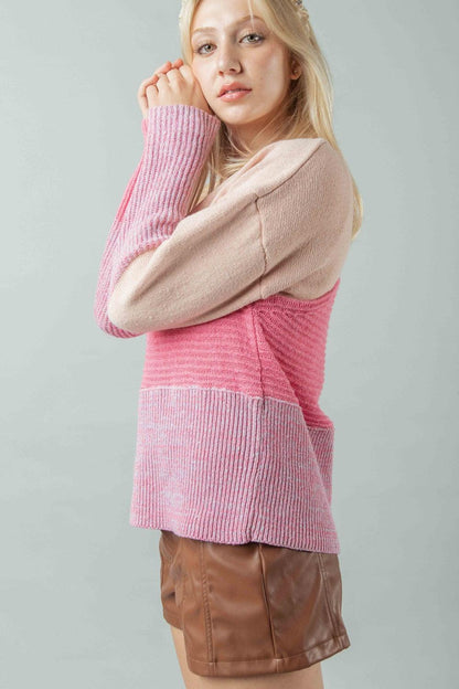 VERY J Color Block Long Sleeve Sweater Carauana Store
