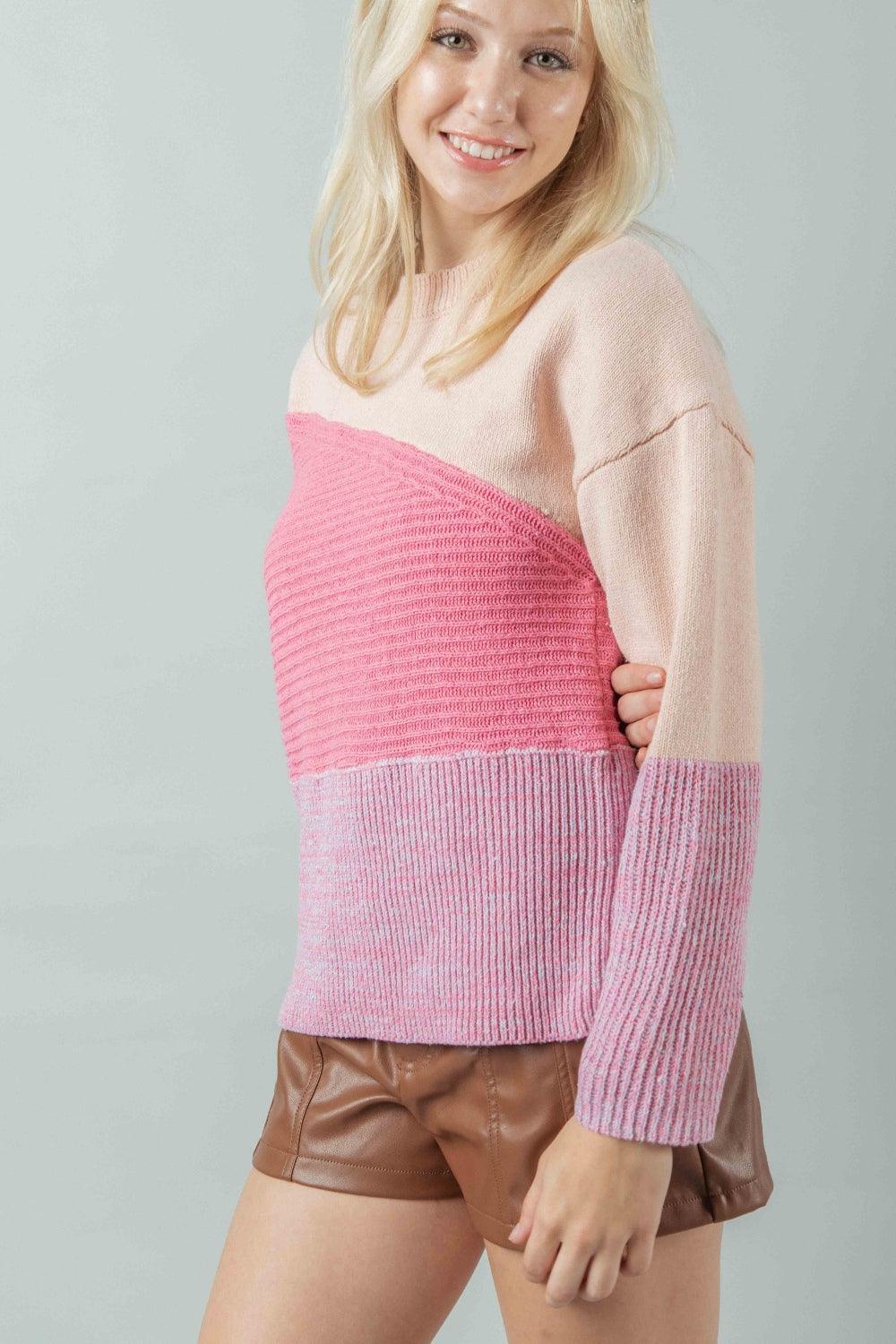 VERY J Color Block Long Sleeve Sweater Carauana Store