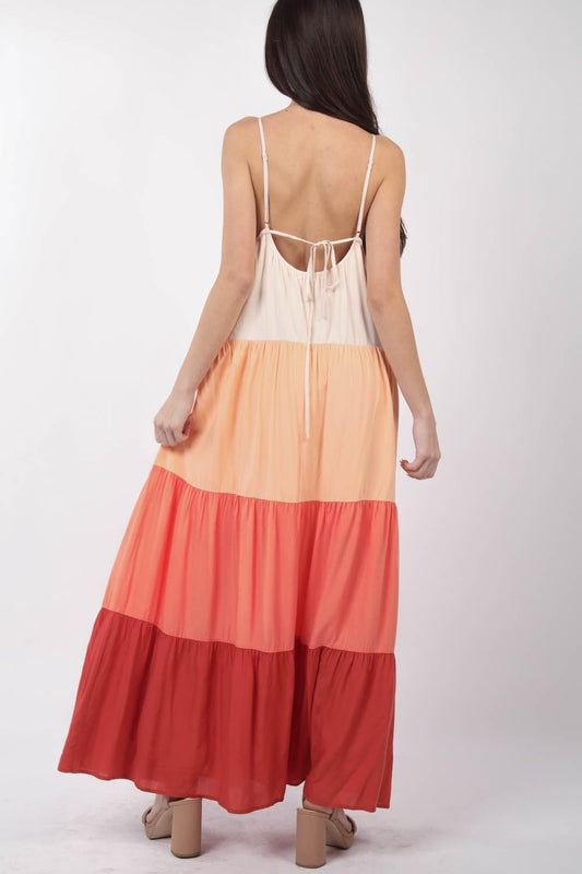 VERY J Color Block Tiered Maxi Cami Dress Carauana Store