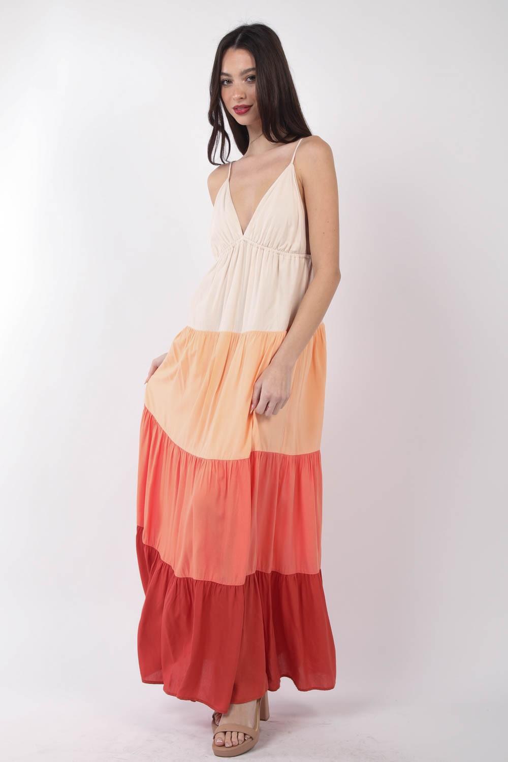 VERY J Color Block Tiered Maxi Cami Dress Carauana Store