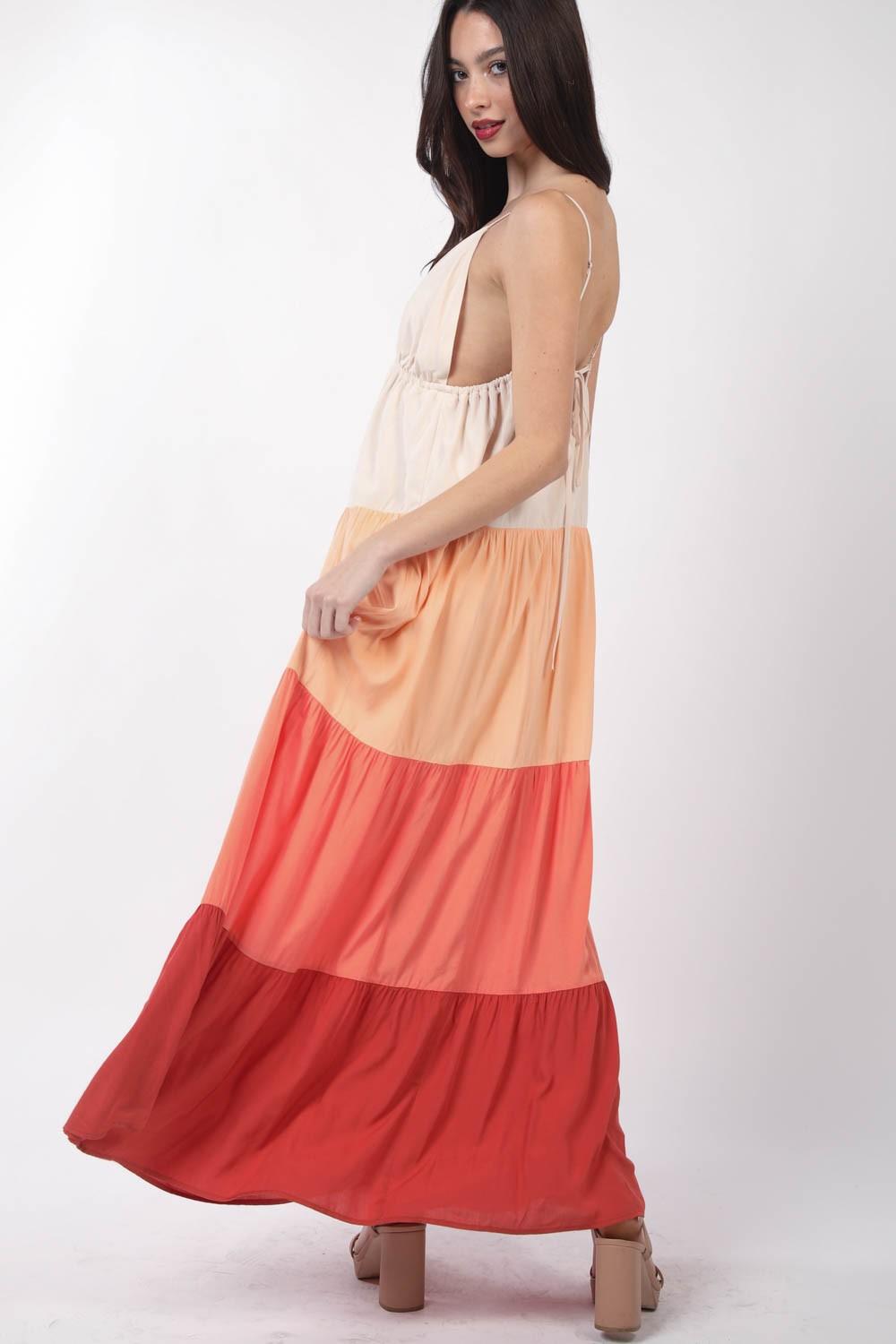 VERY J Color Block Tiered Maxi Cami Dress Carauana Store