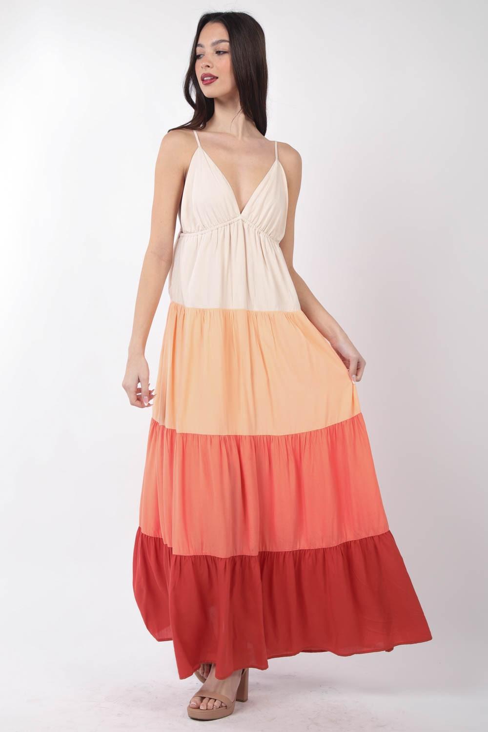 VERY J Color Block Tiered Maxi Cami Dress Carauana Store