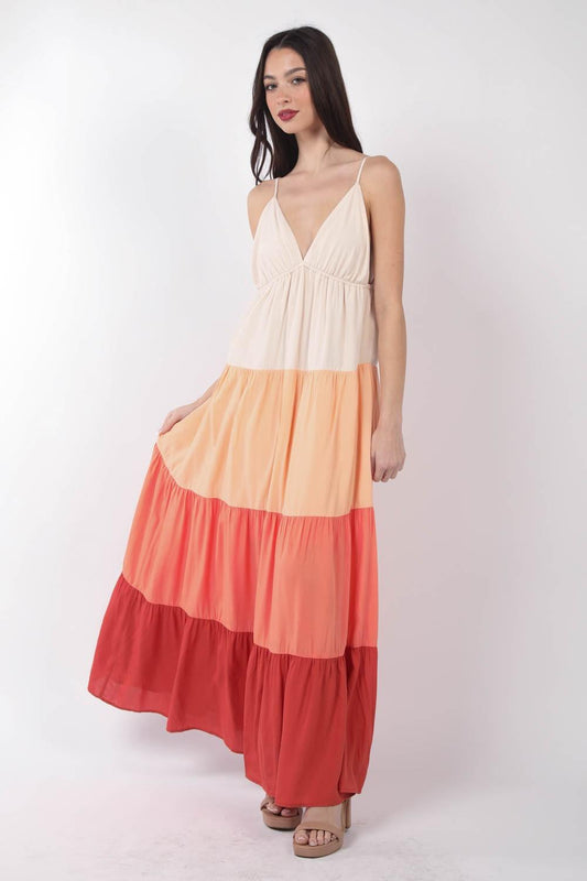 VERY J Color Block Tiered Maxi Cami Dress Carauana Store