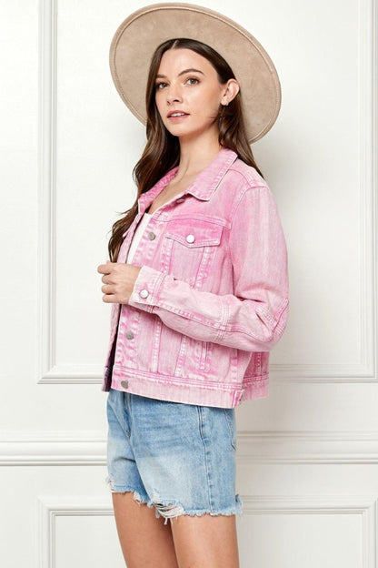 Veveret Button Up Cropped Denim Jacket Carauana Store