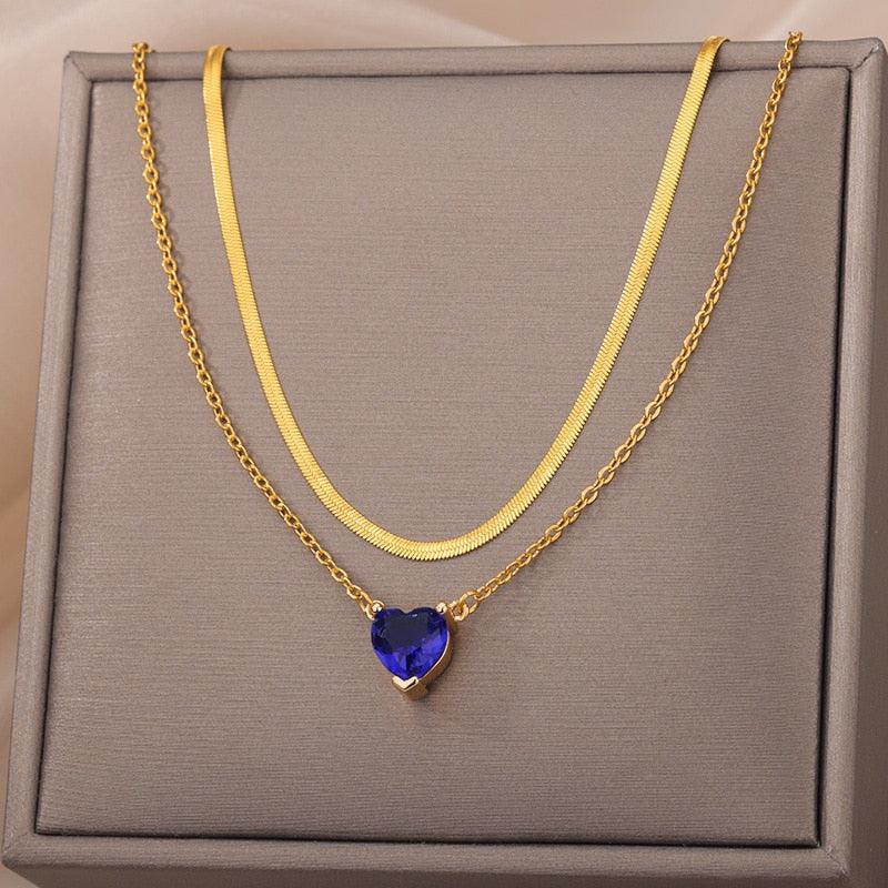Vintage Rust Steel Zircon Necklace Flat Snake Bone Chain Blade Chain Square Emerald Pendant Necklace Women Carauana Store