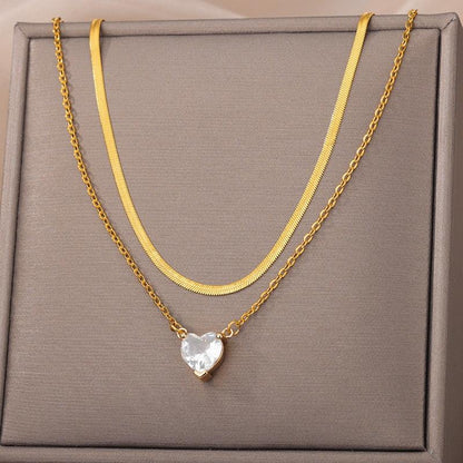 Vintage Rust Steel Zircon Necklace Flat Snake Bone Chain Blade Chain Square Emerald Pendant Necklace Women Carauana Store
