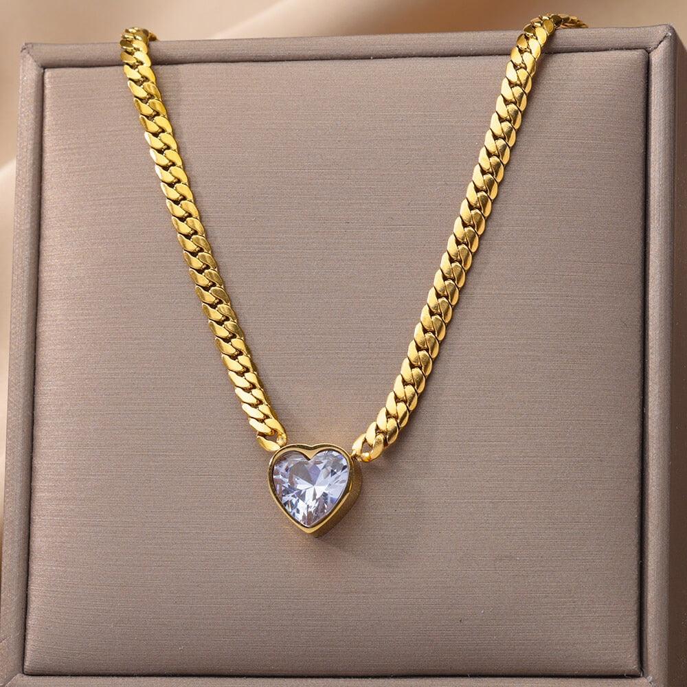 Vintage Rust Steel Zircon Necklace Flat Snake Bone Chain Blade Chain Square Emerald Pendant Necklace Women Carauana Store