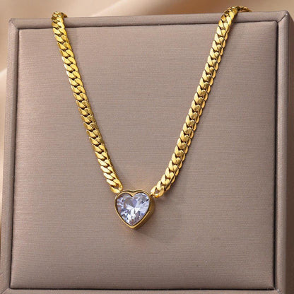 Vintage Rust Steel Zircon Necklace Flat Snake Bone Chain Blade Chain Square Emerald Pendant Necklace Women Carauana Store