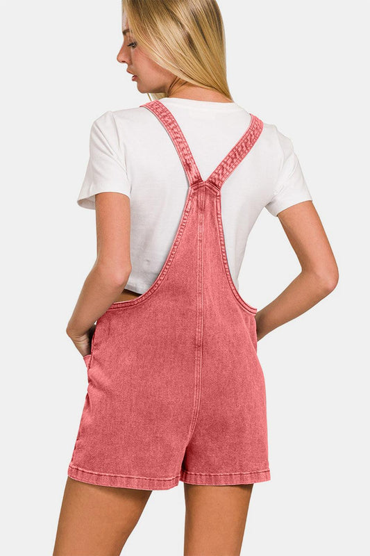 Zenana Washed Knot Strap Rompers Carauana Store