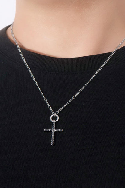 Moissanite Cross Pendant Platinum-Plated Necklace Carauana Store