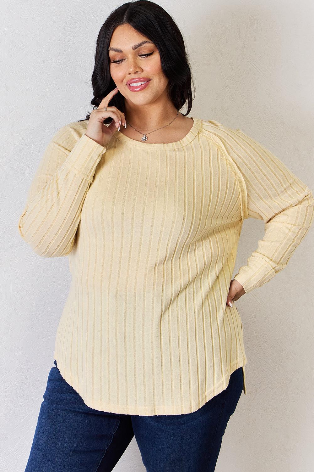 Basic Bae Full Size Ribbed Round Neck Slit T-Shirt Carauana Store