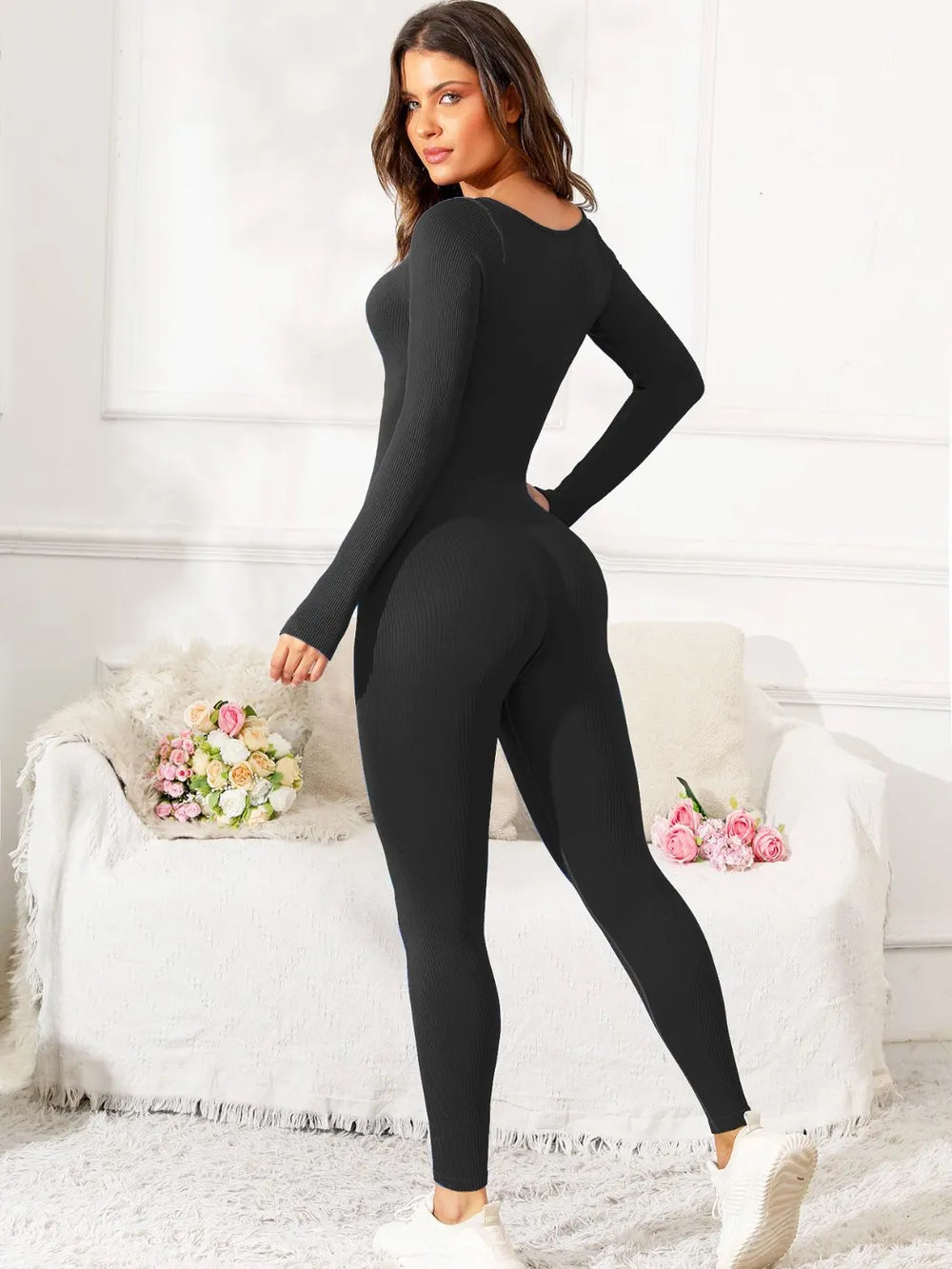 Scoop Neck Long Sleeve Active Jumpsuit CaRaUaNa Fashion