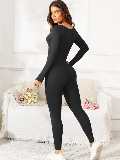 Scoop Neck Long Sleeve Active Jumpsuit CaRaUaNa Fashion