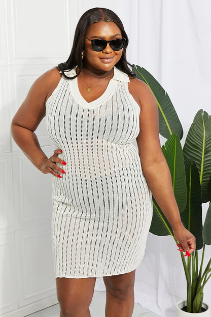 Openwork Johnny Collar Cover Up Dress Carauana Store