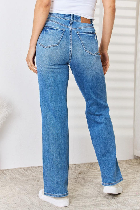 Judy Blue Full Size High Waist Distressed Straight-Leg Jeans Carauana Store
