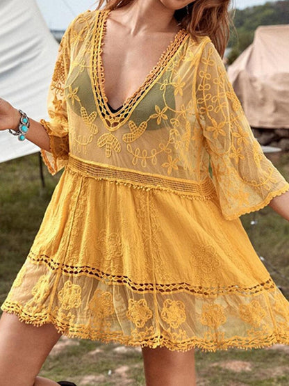 Lace Detail Plunge Cover-Up Dress Carauana Store