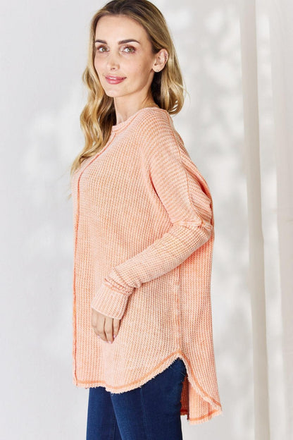 Zenana Oversized Washed Waffle Long Sleeve Top Carauana Store