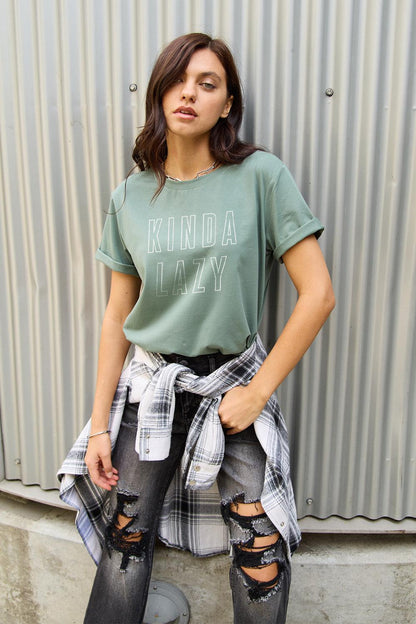 Simply Love Full Size KINDA LAZY Round Neck T-Shirt Carauana Store