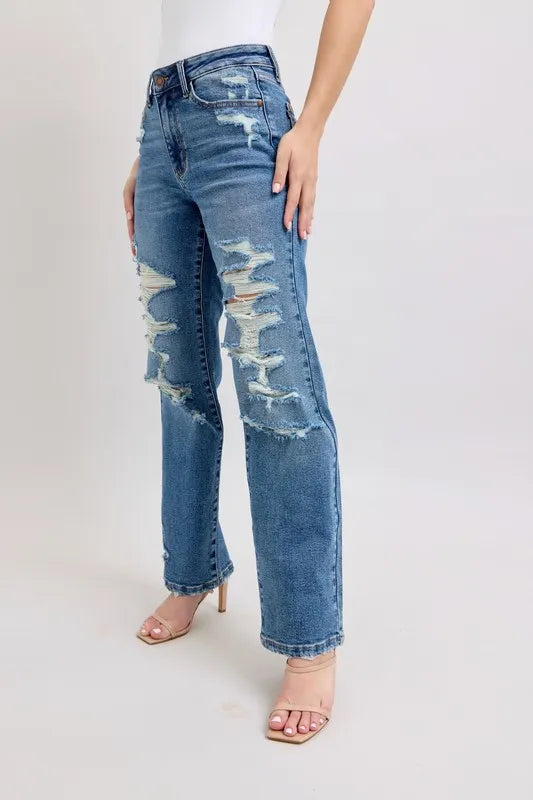 Judy Blue Full Size High Waist Heavy Destroy Straight Jeans Plus Size Carauana Store