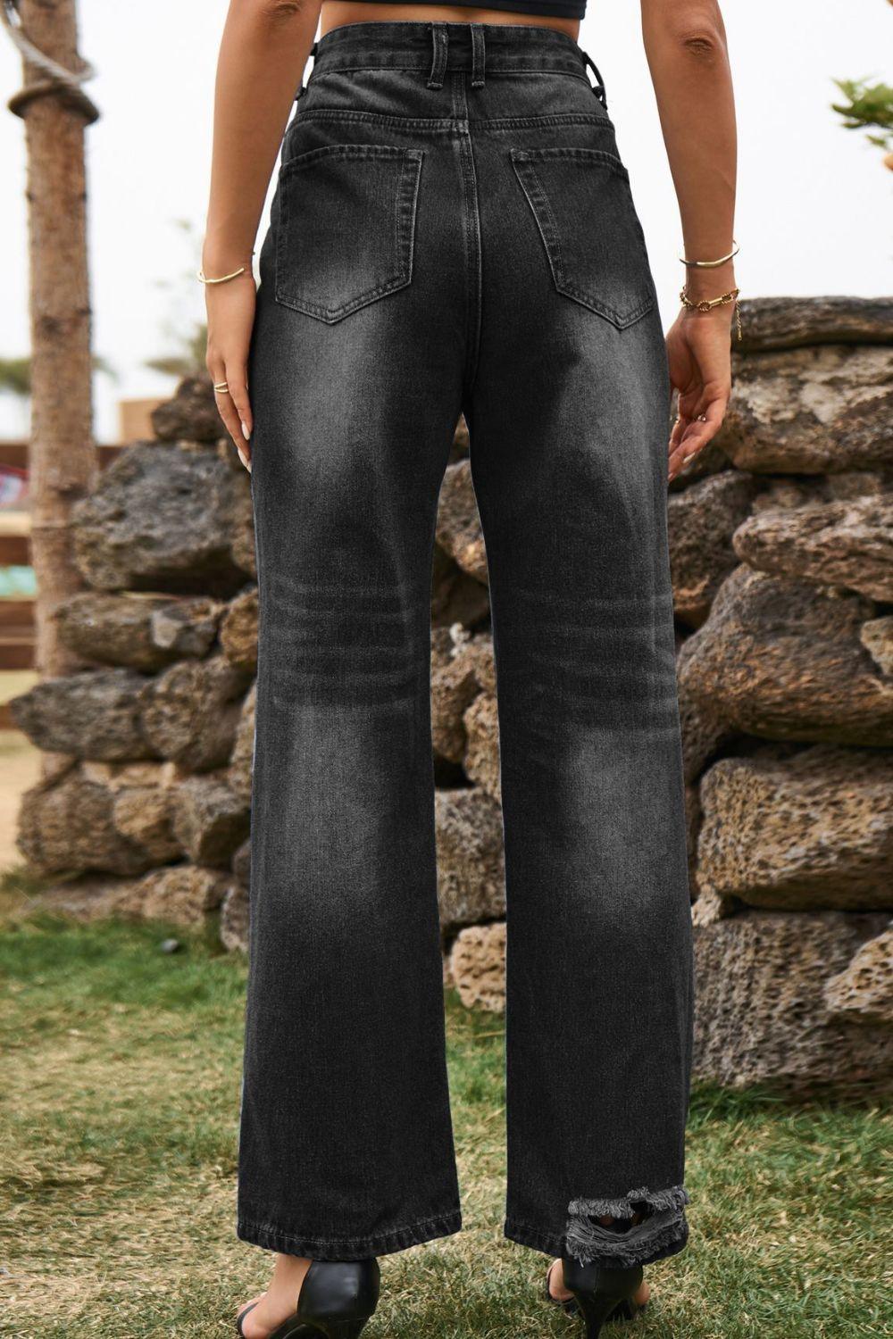 Distressed Buttoned Loose Fit Jeans Carauana Store