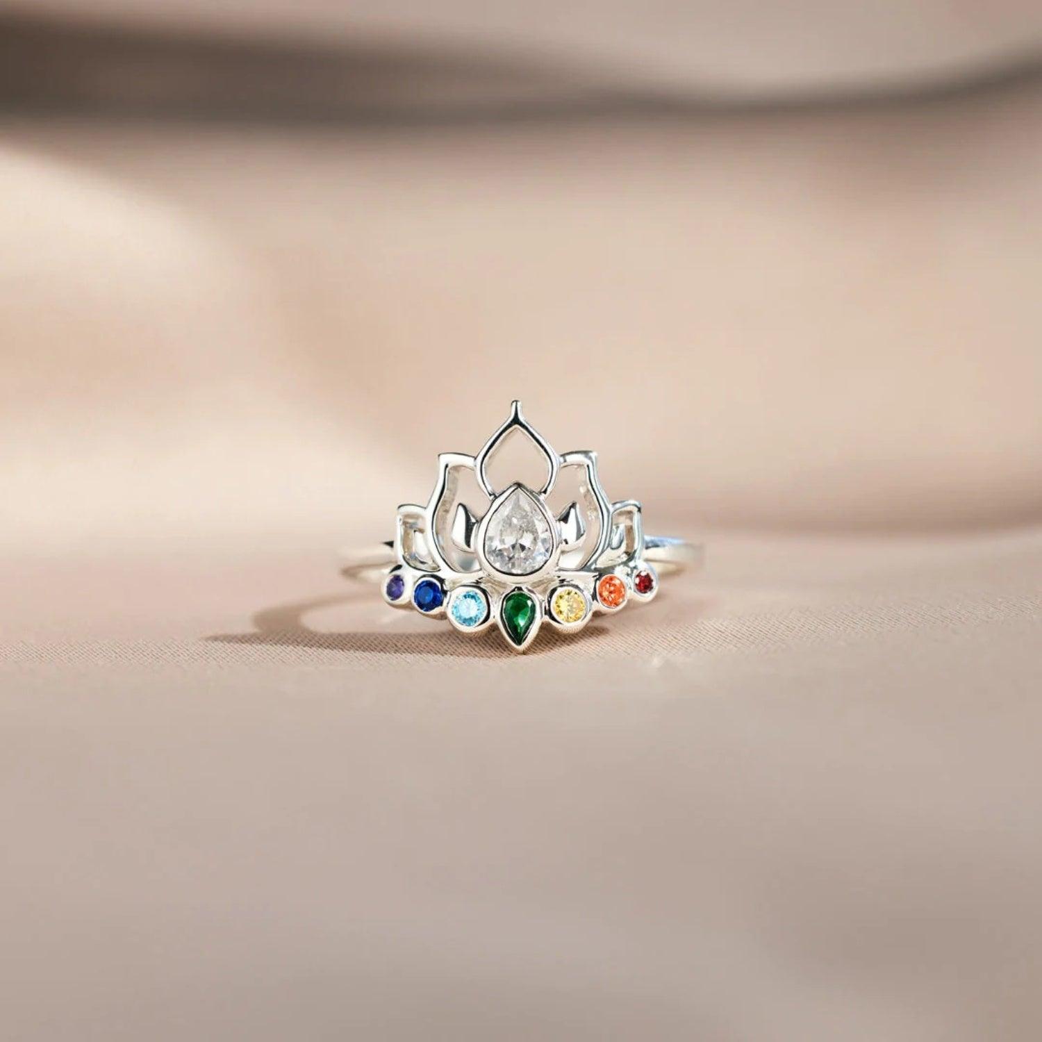 925 Sterling Silver Inlaid Zircon Lotus Shape Ring Carauana Store