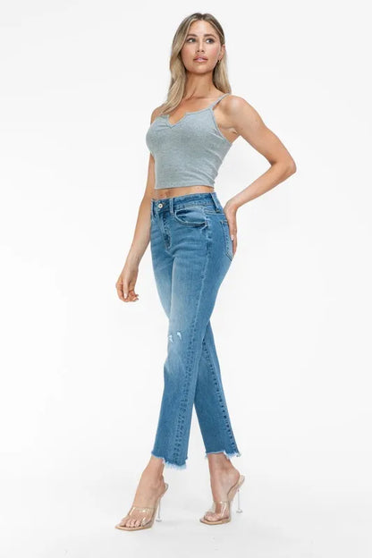 bytos Raw Hem Distressed Mid Rise Crop Jeans CaRaUaNa Fashion