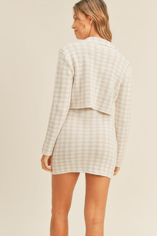 MABLE Houndstooth Cropped Knit Cardigan and Mini Skirt Set Carauana Store