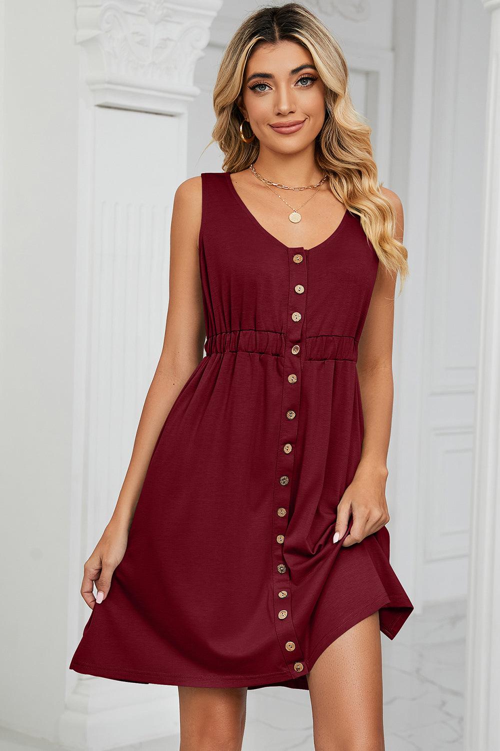 Buttoned Wide Strap Mini Dress Carauana Store