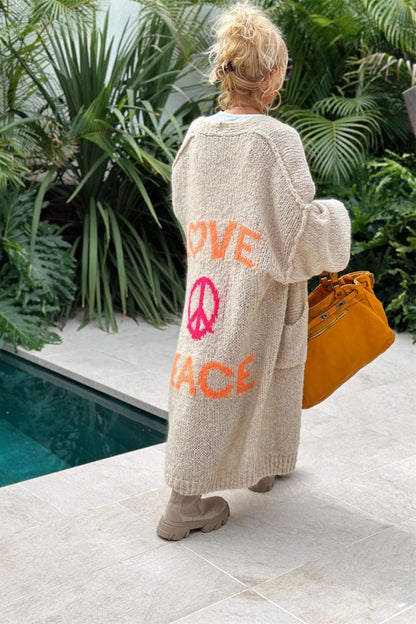Letter Dropped Shoulder Long Sleeve Cardigan Carauana Store
