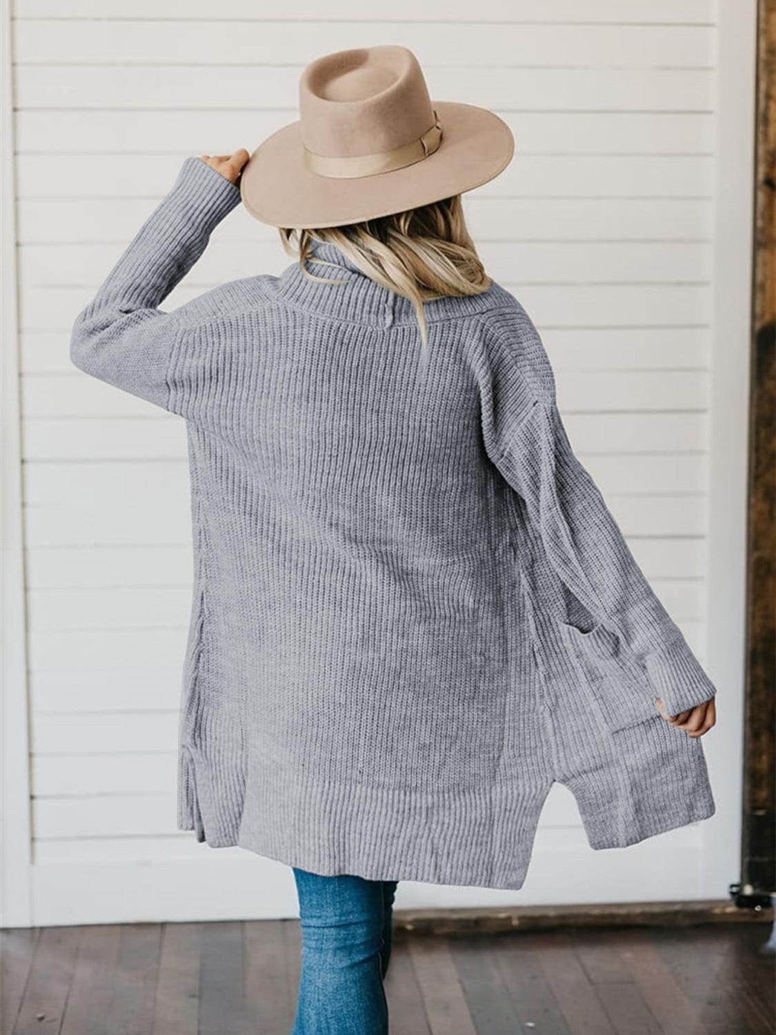 High-Low Open Front Cardigan with Pockets Carauana Store