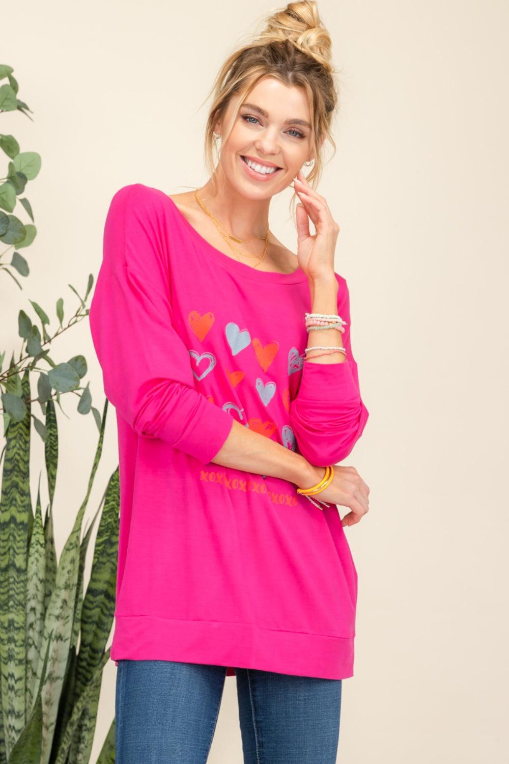 Celeste Full Size Heart Graphic Long Sleeve T-Shirt Carauana Store